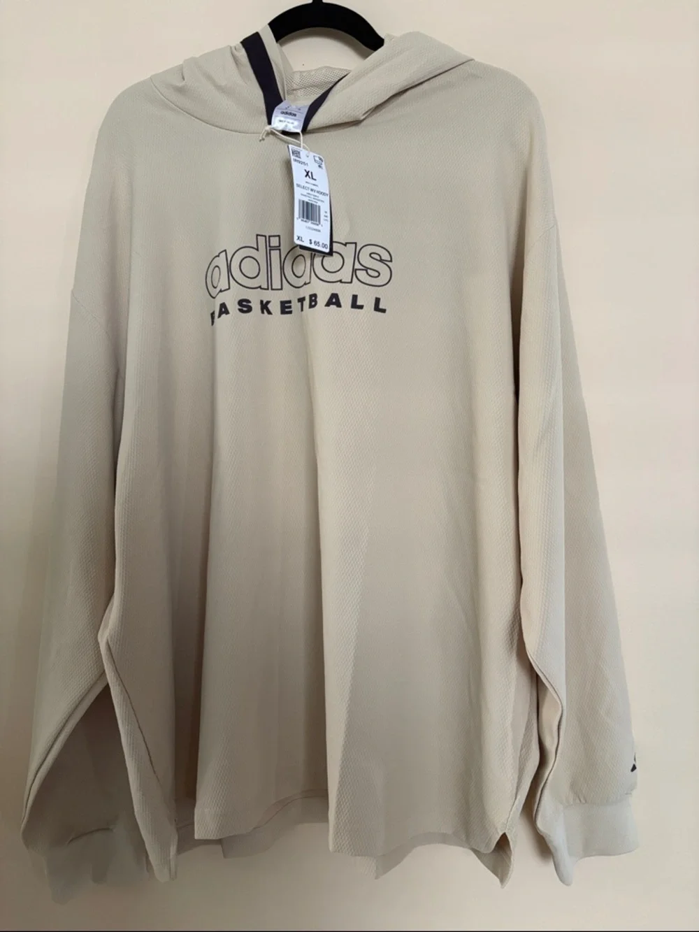 NWT Adidas Basketball Tan Hoodie with Navy Logo XL - Picture 1 of 8